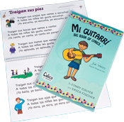 large format book of lyrics for original music program for elementary school spanish curriculum