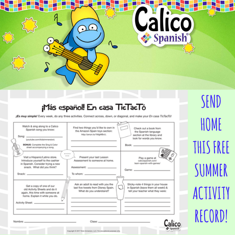 Summer activity record to send home with children learning Spanish